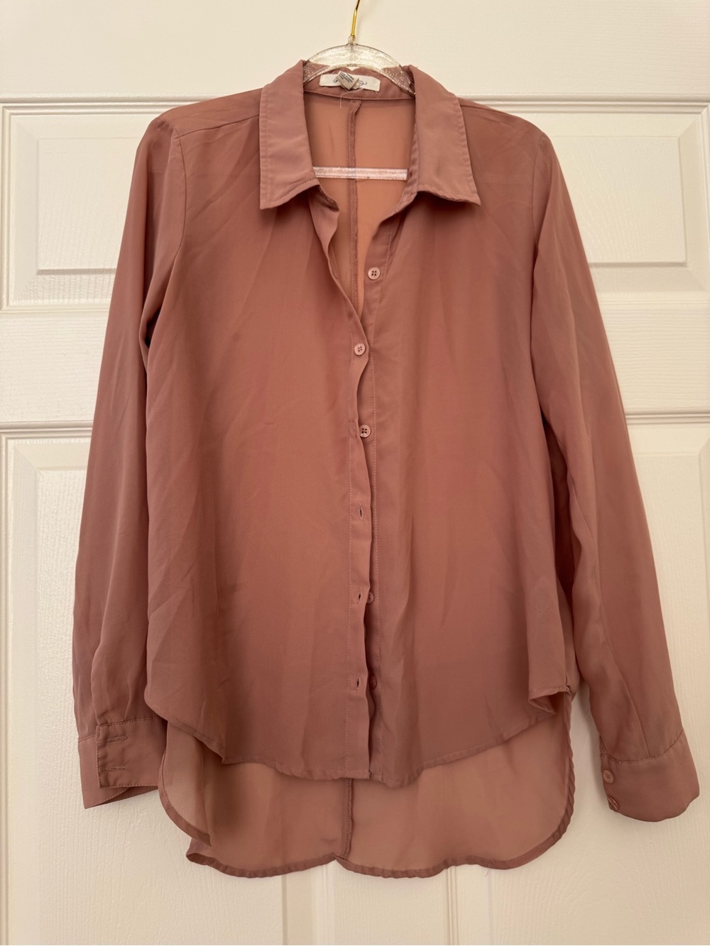 Forever 21 Mauve Sheer Button-Down Blouse